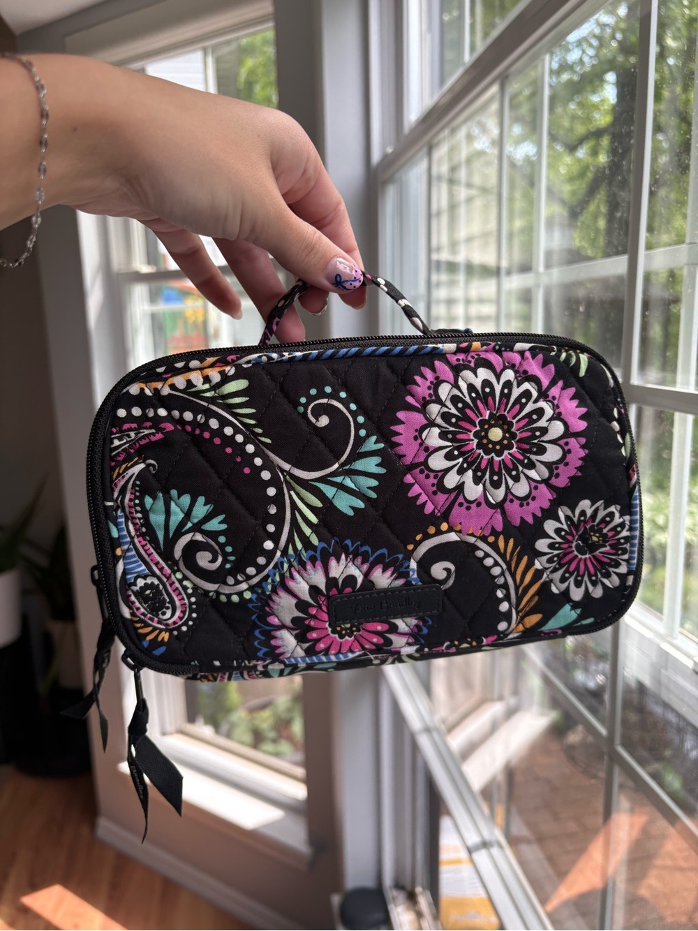 Vera Bradley Black Quilted Cosmetic Case Bandana Swirl Print